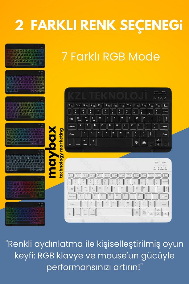 Tüm Cihazlara Uyumlu Akıllı Taşınabilir Şarjlı Rgb Kablosuz Bluetooth & Wireless Klavye Mouse Seti - 3