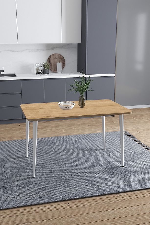 DAMLA 70x110 Cm Oval Köşeli Meşe-Beyaz Ayak Mutfak Masası Yemek, Balkon, Çalışma Masası - 2
