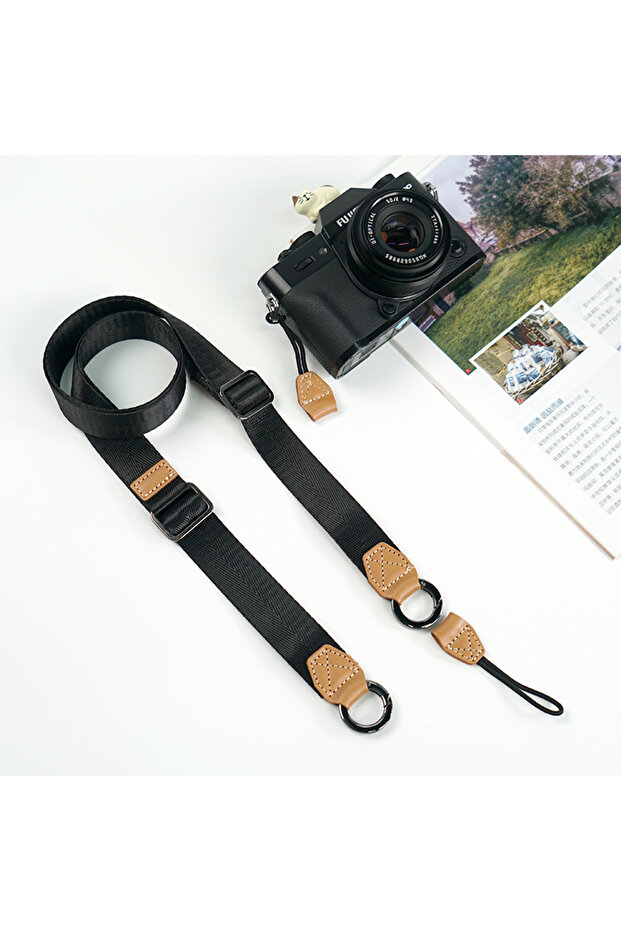حزام كتف أسود للكاميرا، طول قابل للتعديل، عرض عالمي، تحرير سريع، قماش منخفض - 1