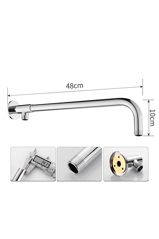 silver-48cm 38/48cm Shower Head Extension Arm Wall Mounted Stainless Steel Rainfall Extend Pipe Tube