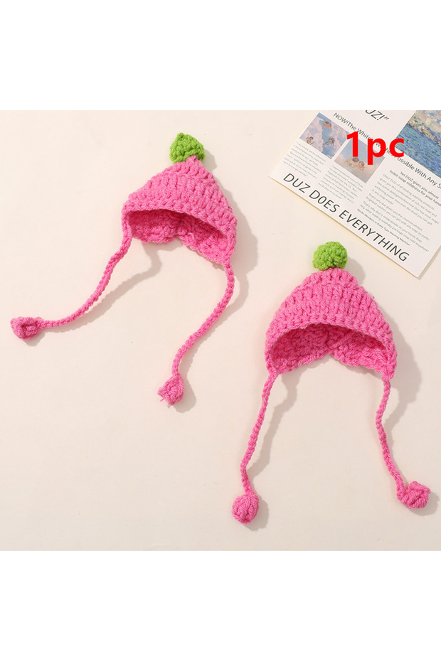 Pink 1 Cute Doll House Doll Hat Mini Straps Handmade Woven Hook Knitted Woolen Head Covers Cartoon D