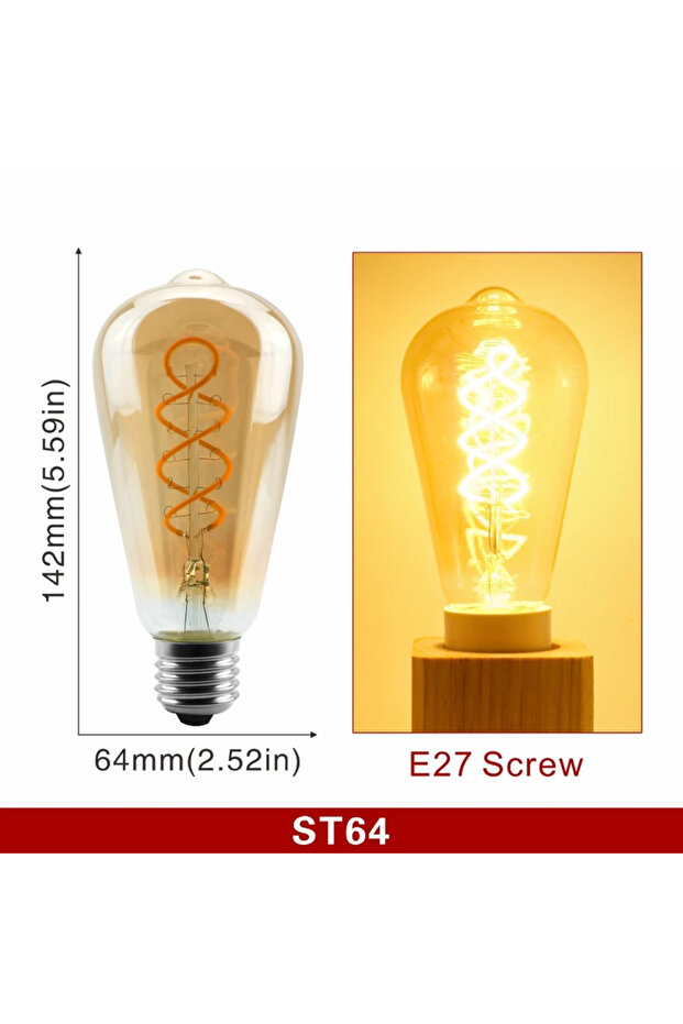 4W 220V Yes Warm white 2200K ST64 E27 E14 E27 Retro LED Spiral Filament Light Bulb 4W Warm Yellow 22