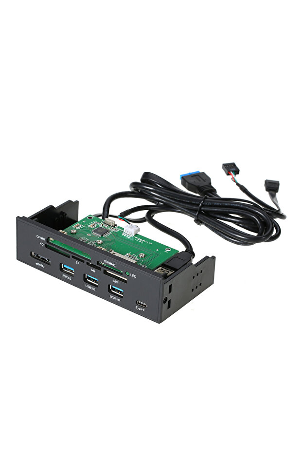 قارئ بطاقات داخلي أسود مقاس 5.25 بوصة متعدد الوظائف لوحة معلومات الكمبيوتر الشخصي من النوع C USB 3.1 USB 3. - 1