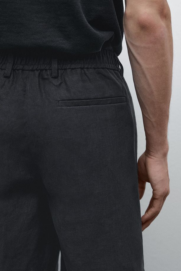 %100 Keten Yarı Jogger Bermuda Şort - 4
