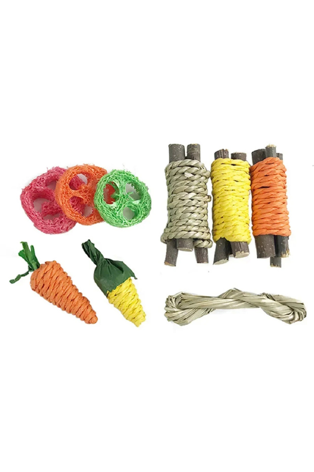 multicolor 9PCS Small pet toy set, pet rabbit, hamster, fun toy, grinding supplies color random