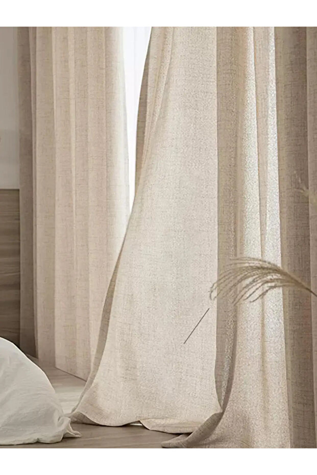 Grommet Top 1pc W100xL200 cm biege Japanese style thickened cotton and linen semi shading curtains f