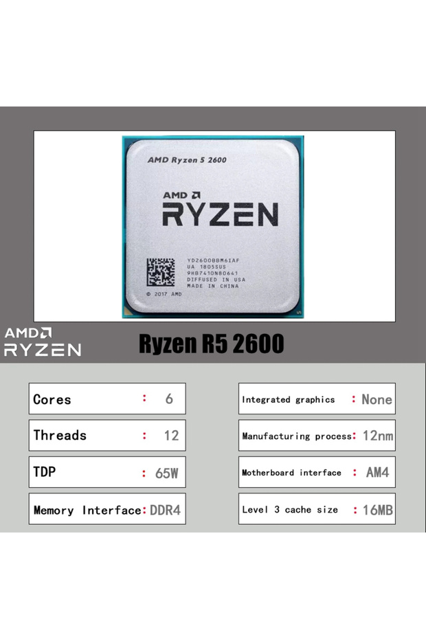 AMD Ryzen 5 R5 2600 3.4GHz 6-Core 12-Core CPU Processor Socket AM4 - 4