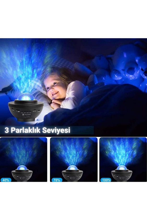 Led Yıldız Projektör Gece Lambası 21 Renk Bluetooth Hoparlör Kumanda Dalga Efekti - 3