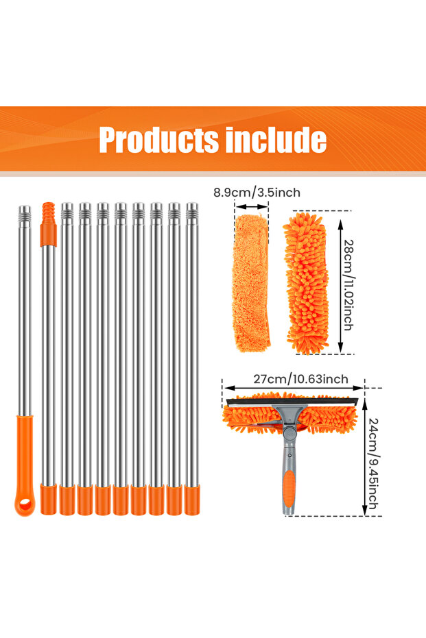 100 to 420 cm 100-420CM Extended Window Cleaning Kit 2 in 1 Double Sided Glass Squeegee Cleaner Dust