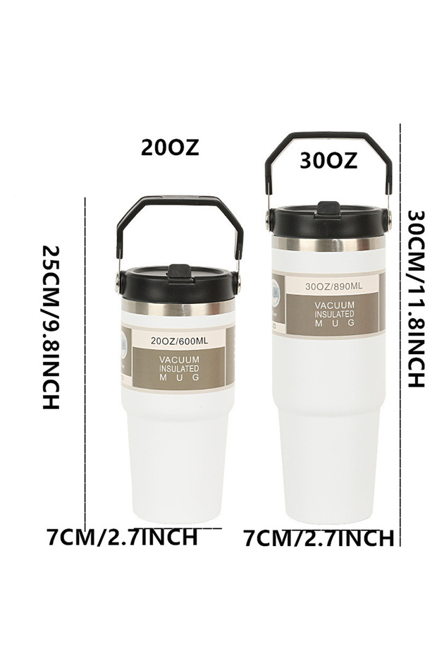 S WHITE 1pc Vacuum Tumbler with Lid Stainless Steel Portable Water Bottle with Dazzling Handle Insul