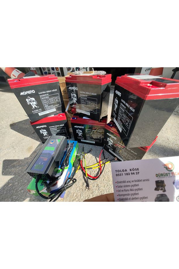 6 aklü elektirikli motor akü ve şarz seti kablolar dahil montaj destegi vardır 72volt 20 AH modelere - 1