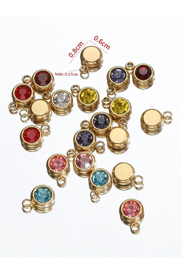 mixed-color 20pcs Mixed 6mm Stainless Steel Crystal Stone Charms Pendants For Jewelry Making DIY Com