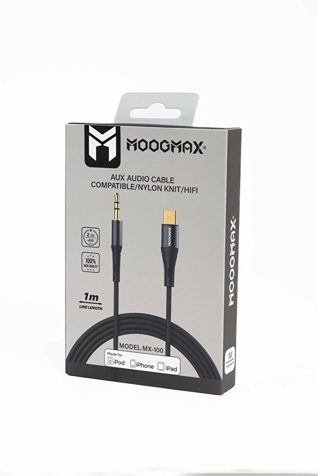 كابل Aux من النوع C بطول 1 متر من MX100، أسود - 2