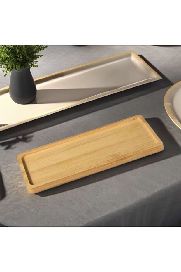 1 قطعة طبق تقديم مستطيل من الخيزران مقاس 25 × 10 سم - 3