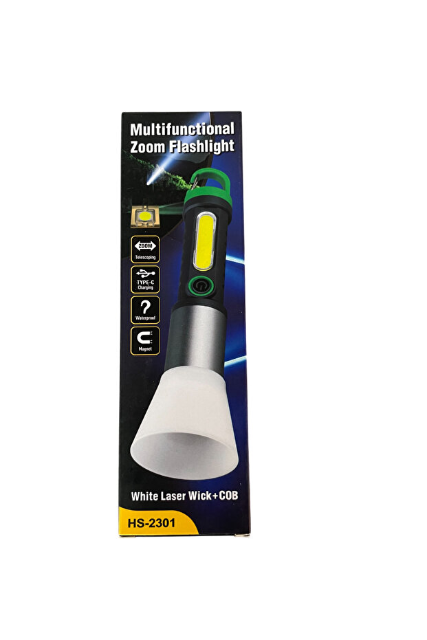 مصباح يدوي LED متعدد الوظائف مزود بفتيل ليزر أبيض وCOB - 1