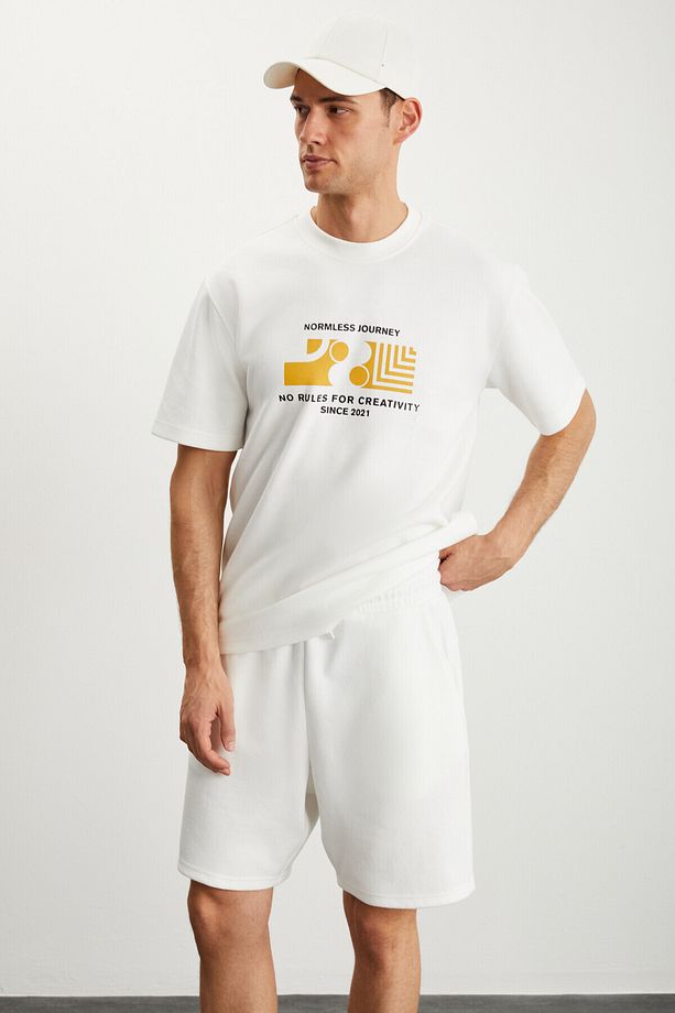 RAMADANP009 Erkek 75% Pamuk 25% Polyester Ekru Şort - 2