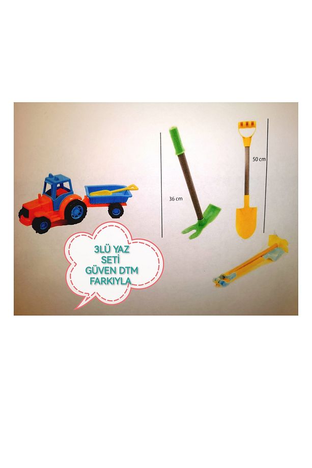 CAN OYUNCAK 3'LÜ SET KAZMA KÜREK VE RÖMORKLU KAMYON 3'LÜ SET YAZLIK OYUNCAK SET - 1