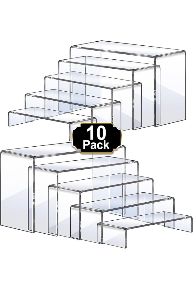 10 Pcs 2 Set Acrylic Riser Display Shelf, Clear Display Riser Display Stands (1-3-4-5-6IN) - 1