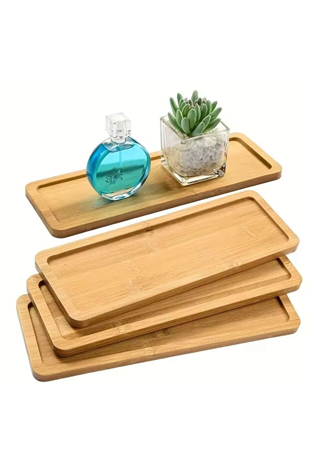 1 قطعة طبق تقديم مستطيل من الخيزران مقاس 25 × 10 سم - 1