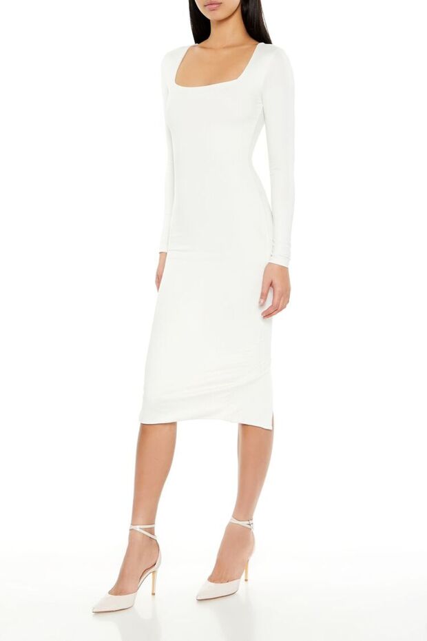 Kare Yaka Midi Elbise - 4