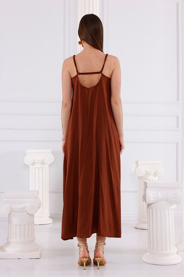 Sade Acı Kahve Viskon Maxi Elbise - 5