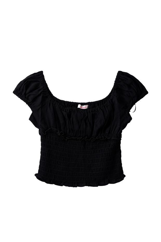 Girls Woven Viscose Shirred Off–Shoulder Blouse