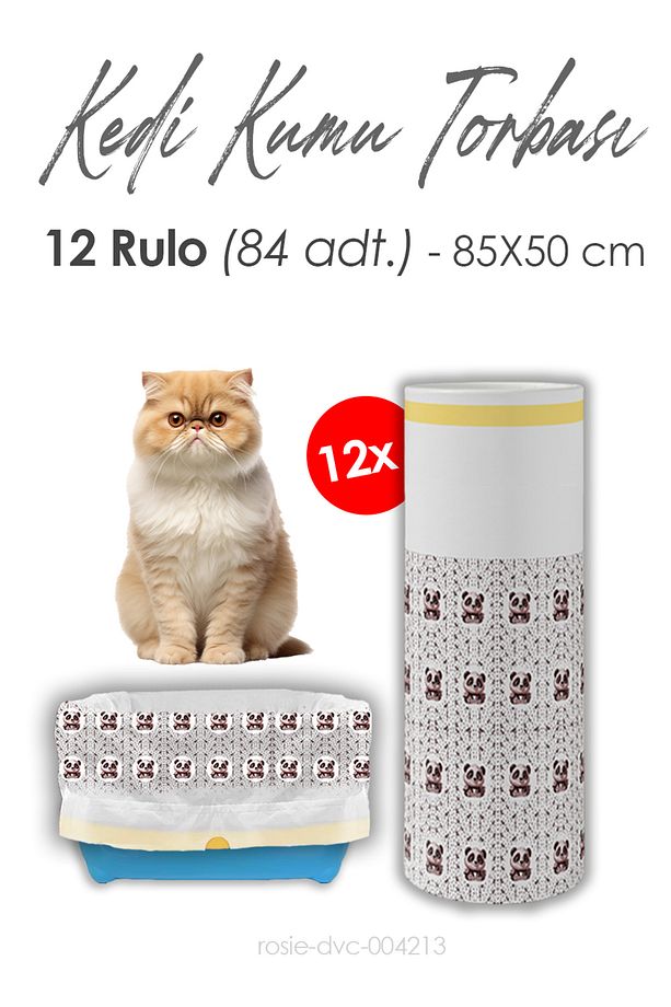 Kedi Kumu Torbası, Poşeti, 85x50cm, 7' li 12 Rulo - 1