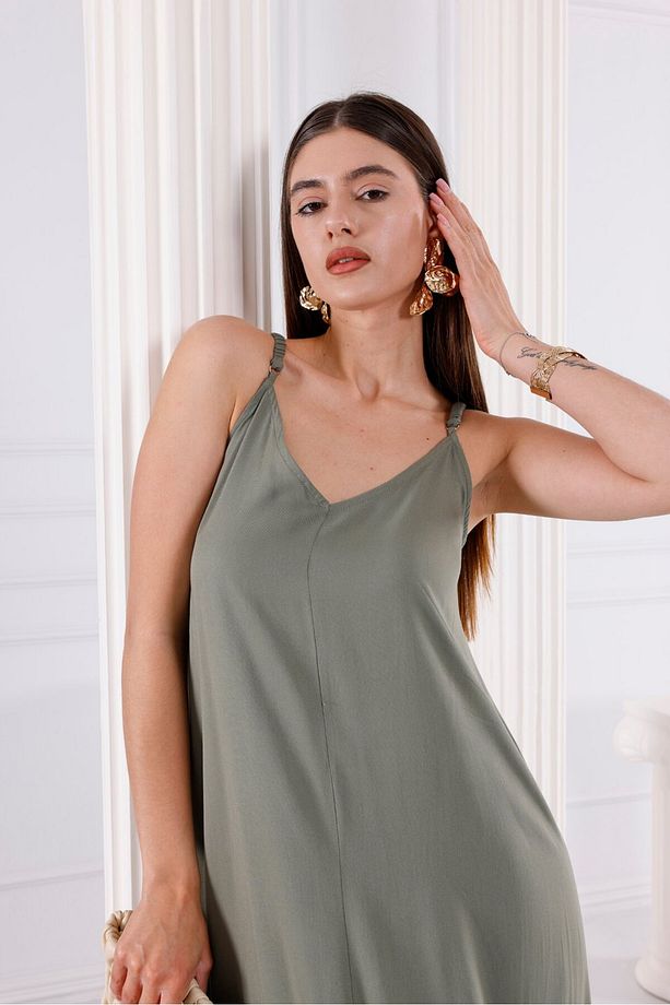 Sade Acı Kahve Viskon Maxi Elbise - 5