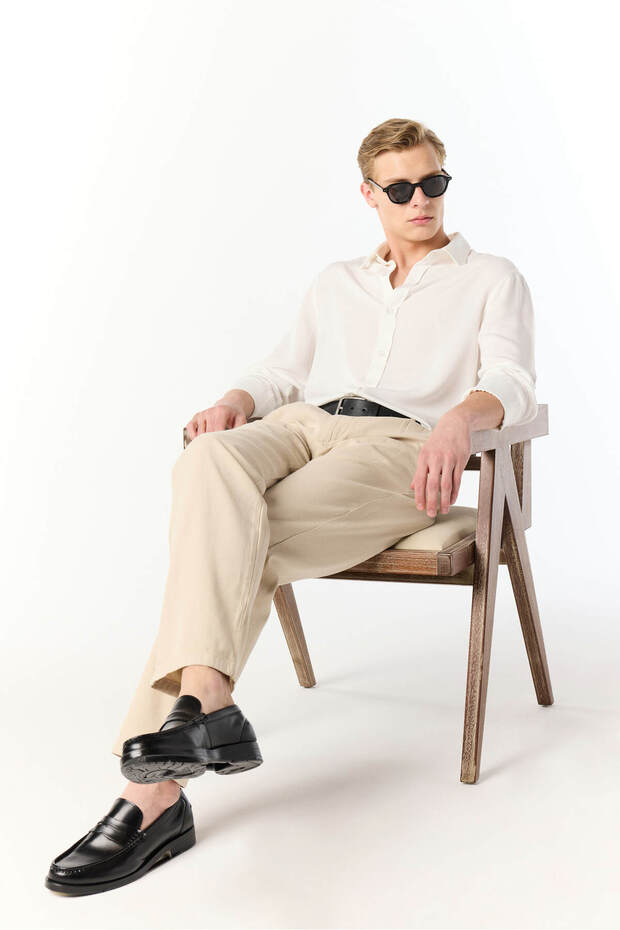 Men's Beige Color Loose Fit Chino Pants