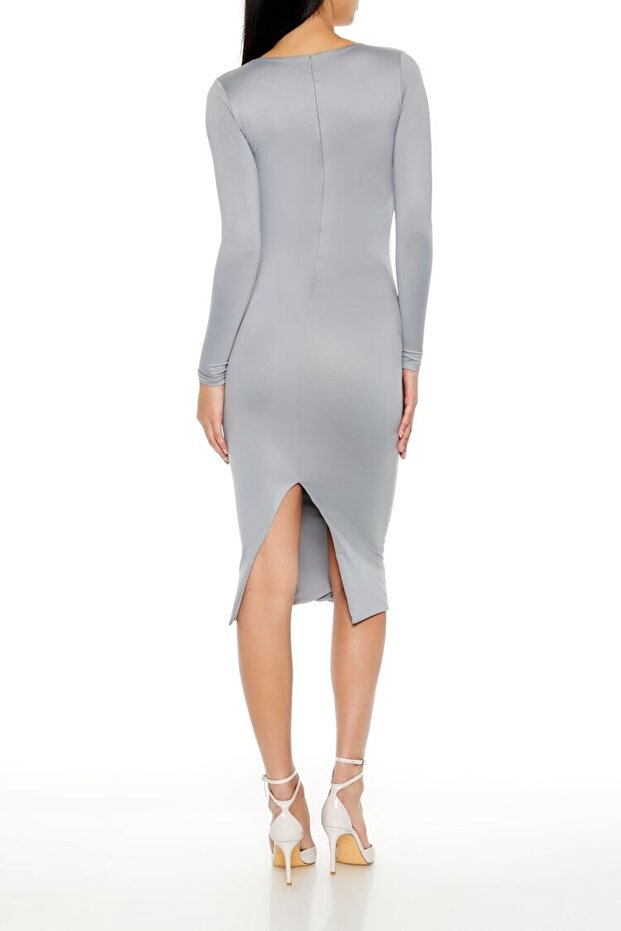 Kare Yaka Midi Elbise - 5