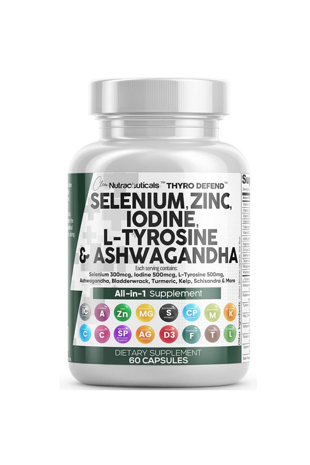 , Selenium Iodine Thyroid Support for Women & Men L Tyrosine 60 capsules - 1