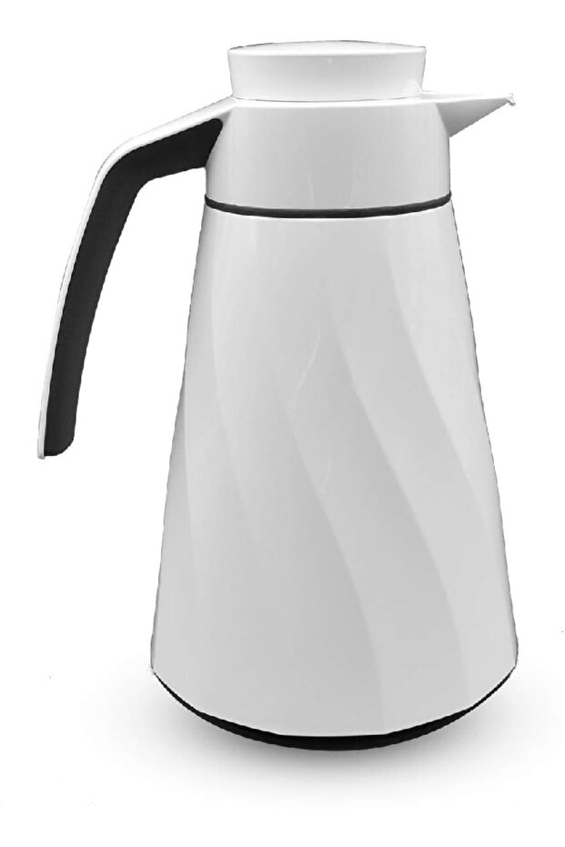 Cone Swirl Vacuum Flask 1L – White Insulated Thermos Jug with Elegant Design