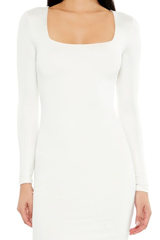 Kare Yaka Midi Elbise - 3