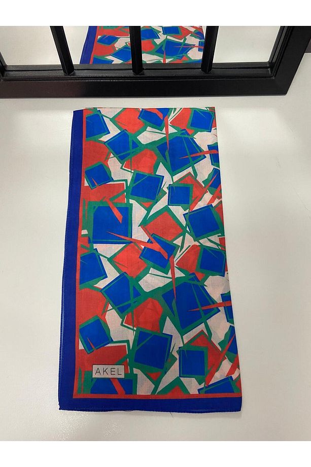 Aminenesil Akel Kare Desen Soft Eşarp Mavi, Kırmızı, Bej - 8