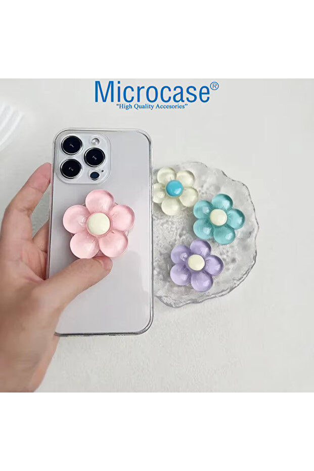 3D Çiçek Tasarımlı 3M Yapıştırmalı El Parmak Tutucu Cep Telefonu Tutacağı Popsocket Sarı - AL5246 - 6