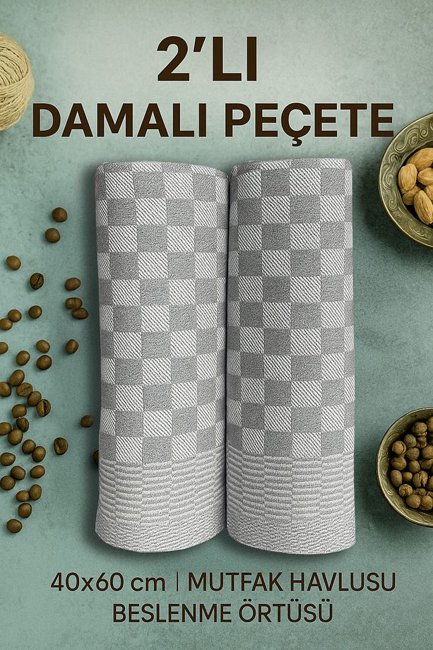 | 2 Adet | Damalı Peçete 40x60cm Mutfak Havlusu, Beslenme Örtüsü - 1
