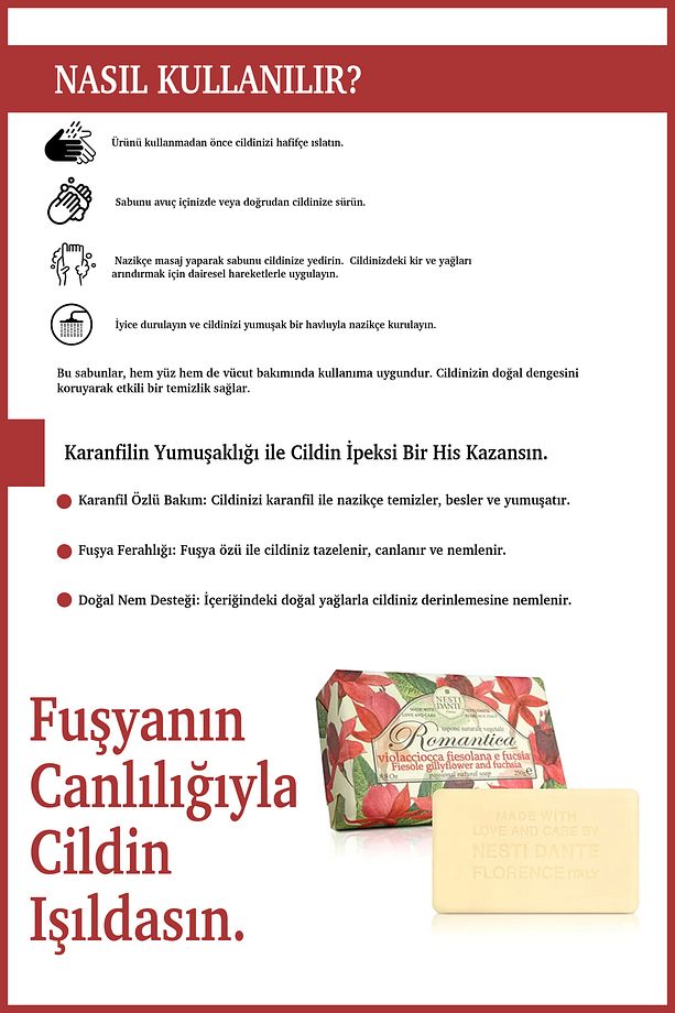 Romantica Gillyflower & Fucsia Katı Sabun 250gr | Nemlendirici | Karanfil Ve Fuşya Özü - 5