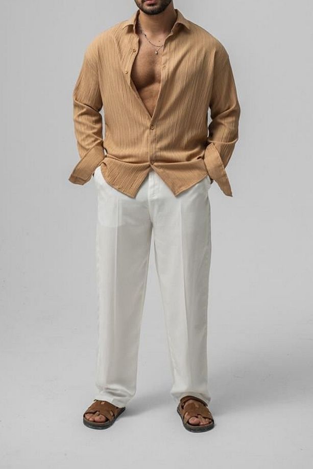 Erkek Vizon Embossed Oversize Gömlek - 5