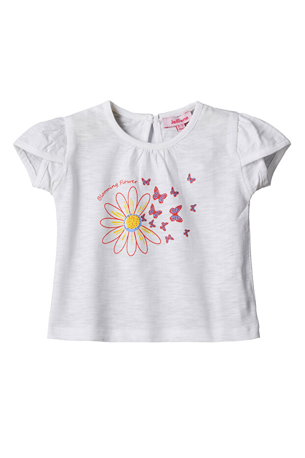 Girls White Flower & Butterfly Print Tee