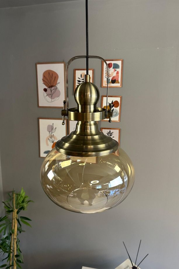 Solvia Cam Bal Rengi Tekli Avize Eskitme Başlık Retro Sarkıt Lamba Salon Aydınlatma - 1
