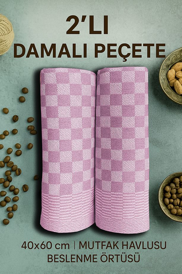 | 2 Adet | Damalı Peçete 40x60cm Mutfak Havlusu, Beslenme Örtüsü - 1