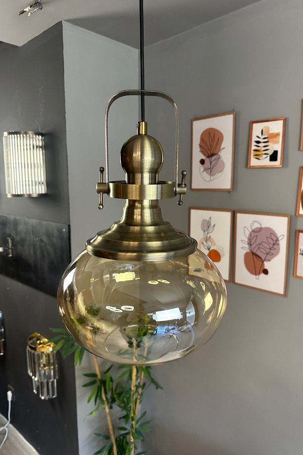 Solvia Cam Bal Rengi Tekli Avize Eskitme Başlık Retro Sarkıt Lamba Salon Aydınlatma - 2