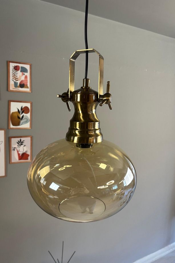 Solvia Cam Bal Rengi Tekli Avize Retro Sarkıt Lamba Salon Aydınlatma - 4