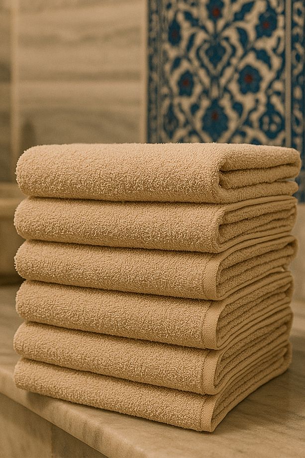 6 Adet 70x140 cm Banyo Hamam Spa Havlusu Bej - 1