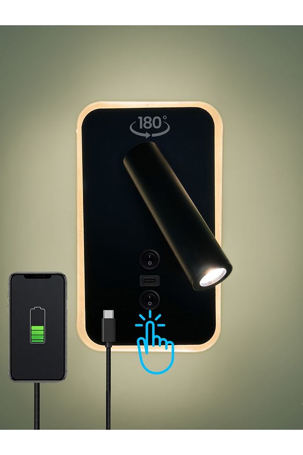 Type-C Girişli LED Duvar Okuma Lambası – Başucu & Çalışma Apliği (Çelik Gövde) - 1