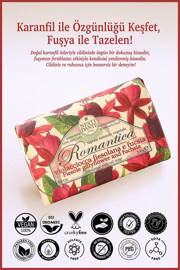 Romantica Gillyflower & Fucsia Katı Sabun 250gr | Nemlendirici | Karanfil Ve Fuşya Özü - 3
