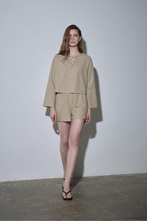 Ihlamur Yeşili Zoe Basic Keten Şort - 4