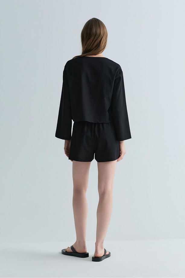 Siyah Zoe Basic Keten Şort - 4