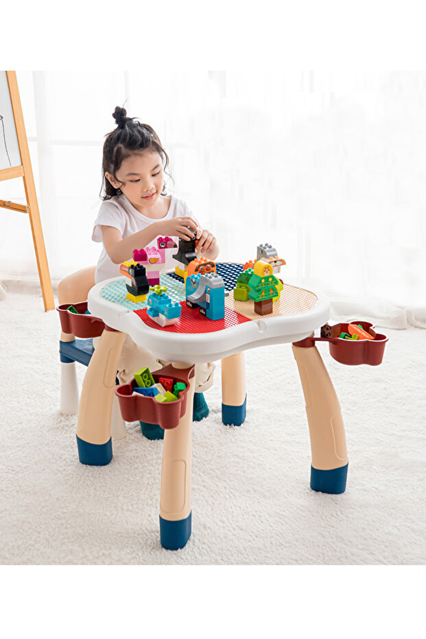 Plum Blossom Shape Building Block Table With Chair – 100 Pieces Building Blocks – Deep