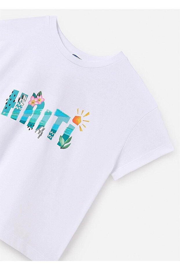 Girl's Graphic T-Shirt White-Mint 6030